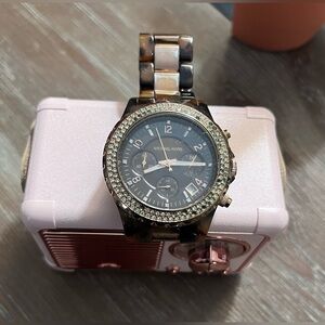 Michael Kors Women's Tortoiseshell Crystal-Trim Watch - Brown/Black